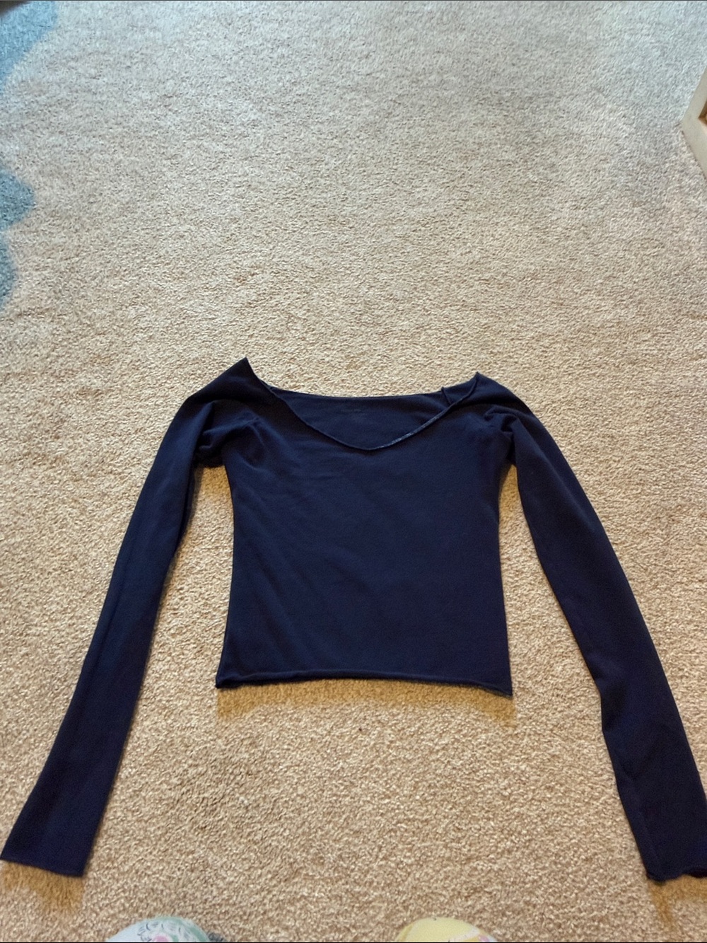 Brandy Melville Navy Off-Shoulder Long Sleeve Top